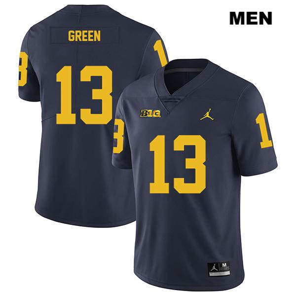 Men's NCAA Michigan Wolverines German Green #13 Navy Jordan Brand Authentic Stitched Legend Football College Jersey IF25P05FZ